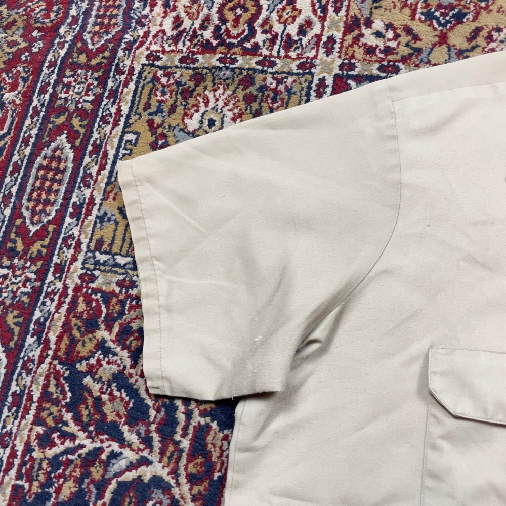 VTG 70s Mens Short Sleeve Khaki Tan Work Shirt Distressed Utility Button Down - Picture 3 of 8